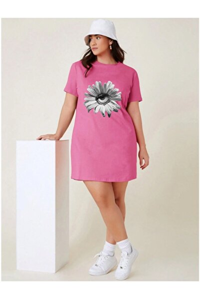 classy moda Μπλουζάκι Oversize Extra Long Tunik με σχέδιο μαργαρίτας και μοτί...