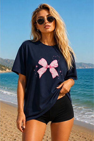 FECCY Tricou oversize pentru femei, din bumbac, cu imprimeu Kurdalye roz premium