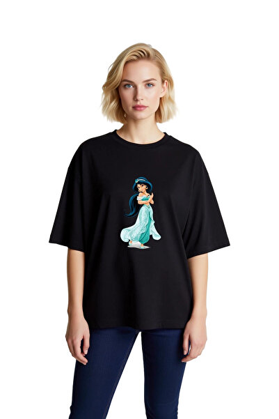 PayBuy Princess in Blue Dress: Women's Oversize T-Shirt with Gold Detail Print