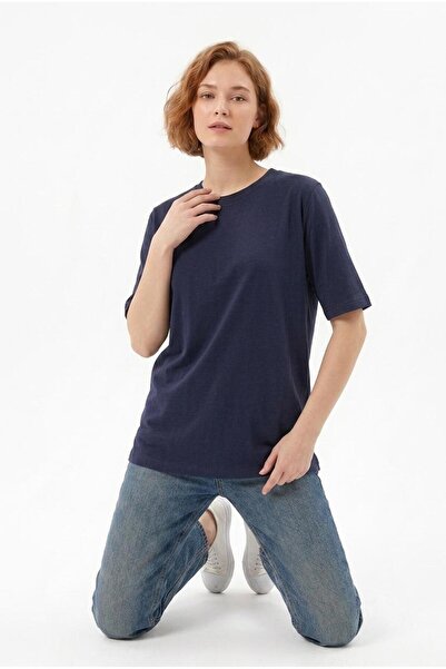Unisex Indigo Lacivert Oversize %70 Pamuklu T-shirt