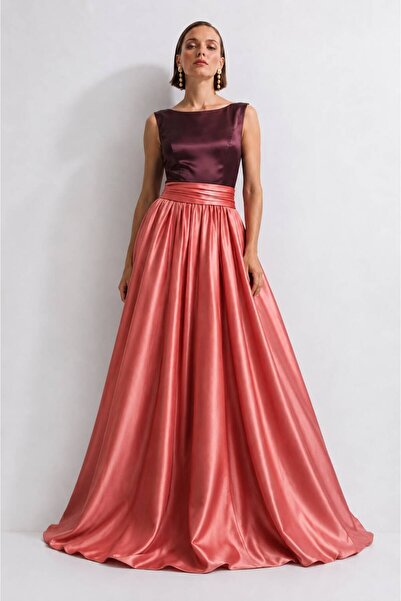 ROLLINDA STUDIO Color-Block Detaylı Kolsuz Maxi Tafta Şık Elbise