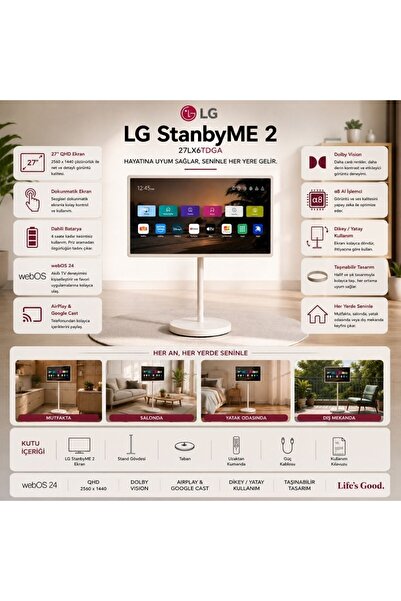 LG StanbyMe 2 27LX6TDGA 27" 70 Ekran WebOS Smart Dokunmatik Taşınabilir LED TV