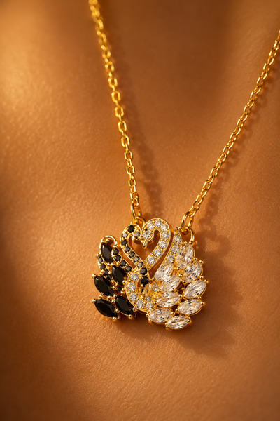 SY AKSESUAR Gold Color Swan Figured Zircon Stone Steel Necklace – Does Not Tarnish