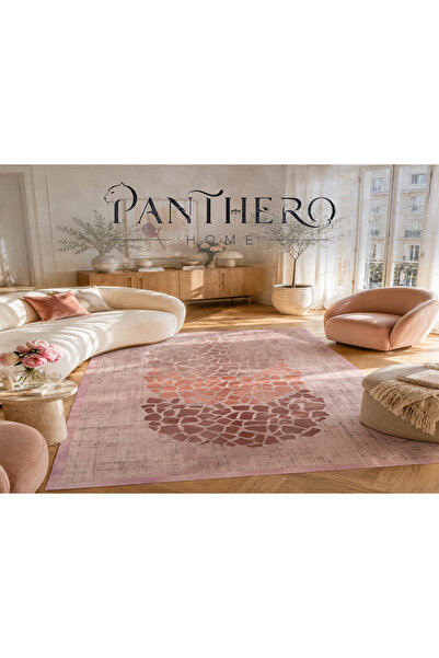 Panthero Home Pudra Modern Soyut Desenli Halı Kaymaz Taban Süngerli Yıkanabil...
