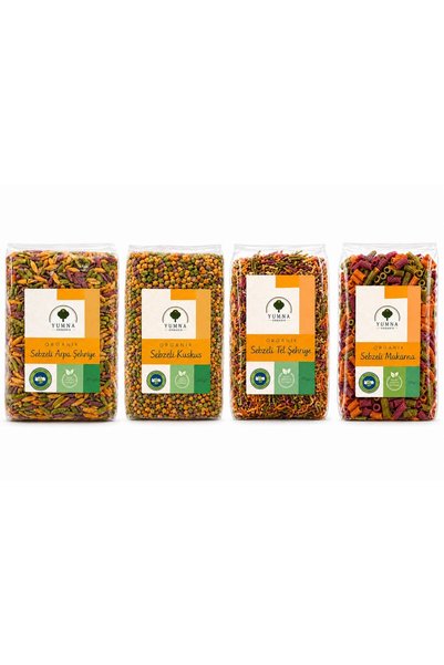 Yumna Organik Organik Sertifikalı Sebzeli Makarna Çeşitleri Set 4'lü Vegan