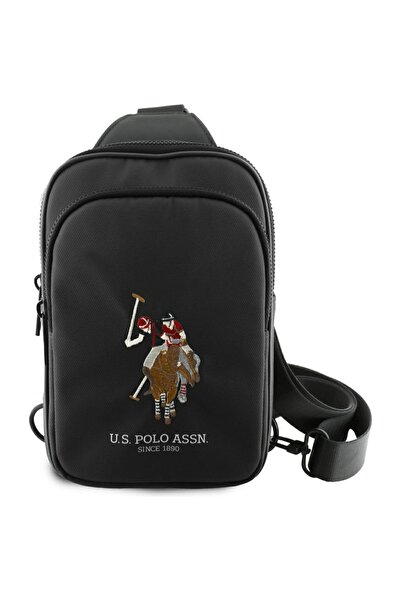 U.S. Polo Assn. US Polo Μικρή Τσάντα Τηλεφώνου Χιαστί από Ύφασμα Πικέ, Μαύρη