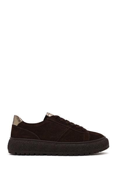 Derimod حذاء رياضي نسائي من الجلد السويدي ذو نعل سميك ورباط بني اللون AF450015DS