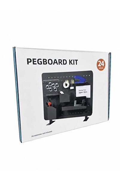 Pegboard Kit Organizator Metalic pentru Birou, 24 Piese, cu Suporturi si Carl...