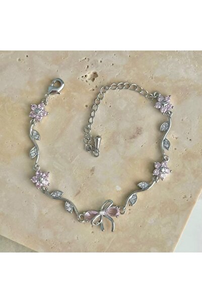 SWANOVAJEWELRY Silver color pink bow flower vip bracelet