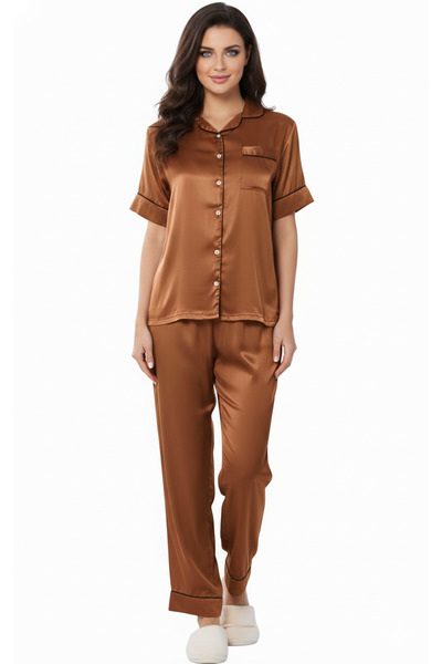 RIZQE Premium Italian Satin Nightsuit | Bronze Luxury Pajamas Set | Imported ...