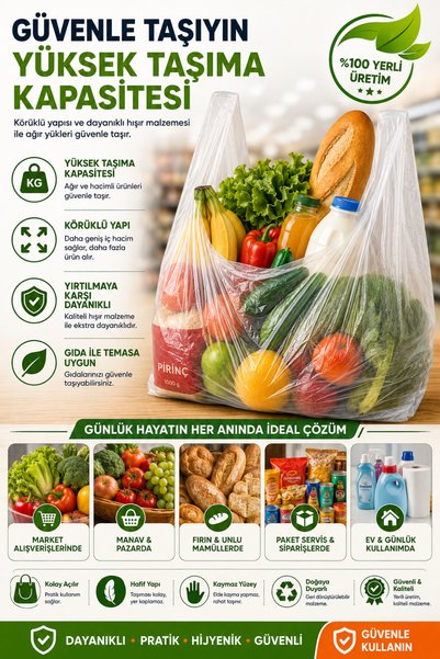 YOK YOK AMBALAJ Medium Size Tote Bag 24X46 cm 150-170 Pieces Grocery Shopping Bag 700 Gr