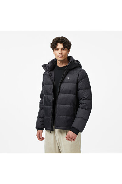 Calvin Klein Uzun Kollu Çıkarılabilir Kapüşonlu Şişme Erkek Siyah Mont LV04RC...