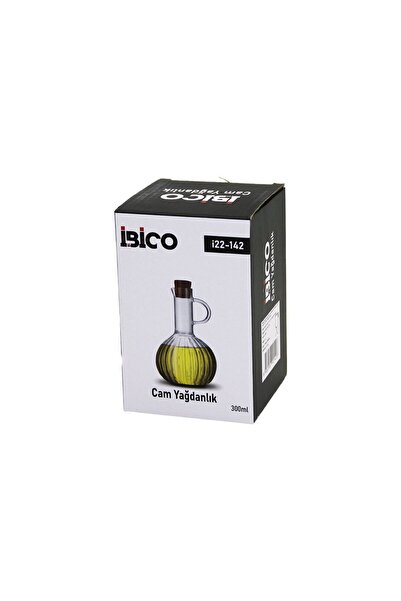 Marsilyan Mini Glass Oil Bottle Striped Pattern 300ml Wooden Bamboo Cork Stop...