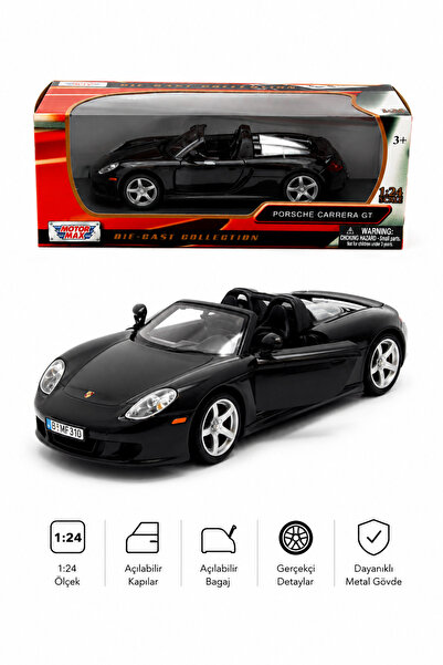 craftivio 1:24 Porsche Carrera GT Siyah Açılabilir Kapılı Metal Diecast Model...