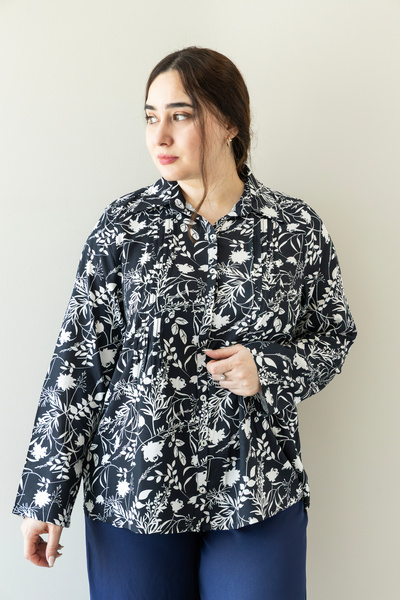 LINELLE Black White Wildflower Print Ladies Shirt