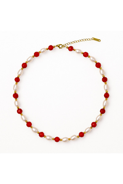 craftmystic Κολιέ Χαλκού με Φακίτη Κόκκινο και Φυσικές Πέρλες - Ισορροπία, Εκ...