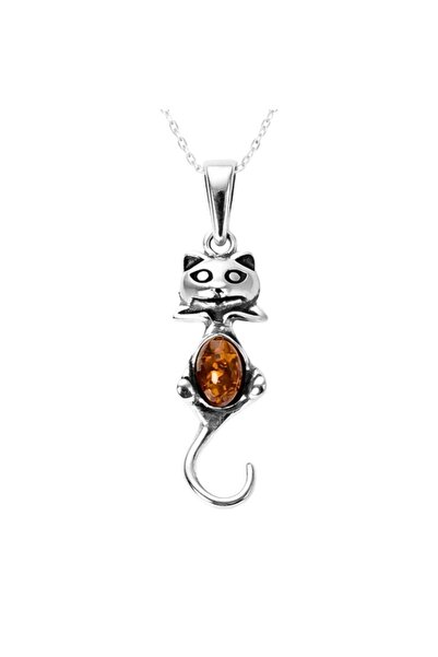 craftmystic 925 silver cat necklace with natural amber - protection and warm ...