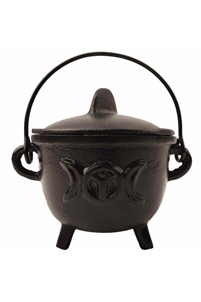 craftmystic Ceaun „Cauldron” din Fonta cu design Triple Moon, cu Capac si Maner