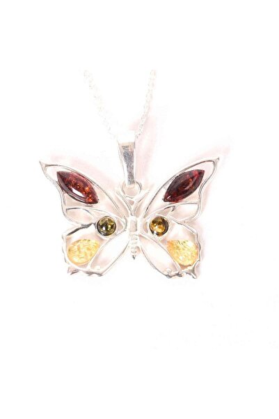 craftmystic Κολιέ ασήμι 925 πεταλούδα με φυσικό κεχριμπάρι - Μεταμόρφωση και ...