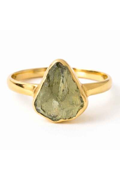 craftmystic Inel cu Piatra Moldavit Verde, Argint 925 Placat Aur 18K, M7/54 -...