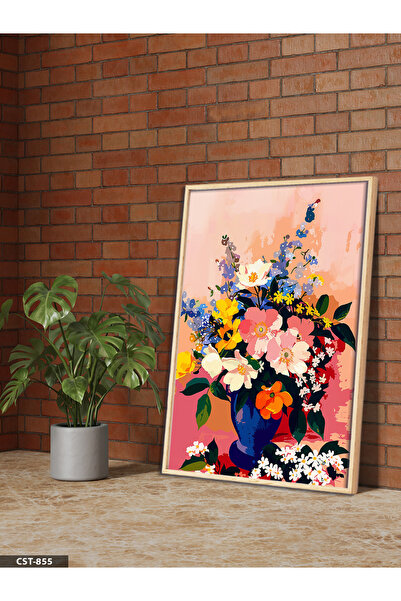 Evinemoda Vase with Live Colorful Flowers One Piece Wooden Framed Painting