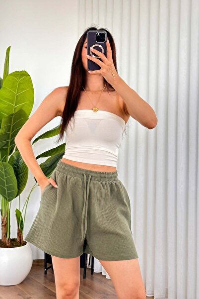 Clothes Fast Ženske kratke hlače od kaki muslina sa teksturiranim džepovima i...