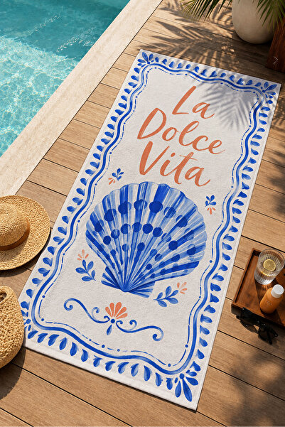 Evmila Mediterranean La Dolce Vita Blue Seashell Patterned 70X150 Beach Towel...