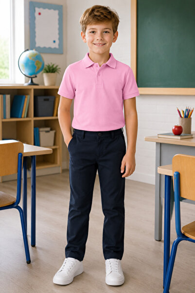 QKK Children's Unisex Pink Short Sleeve Polo Collar School T-Shirt 100% Cotto...