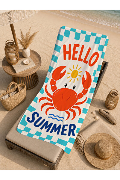 Evmila Pop Art Hello Summer Crab Plaid Pattern 70X150 Beach Towel - Digital P...