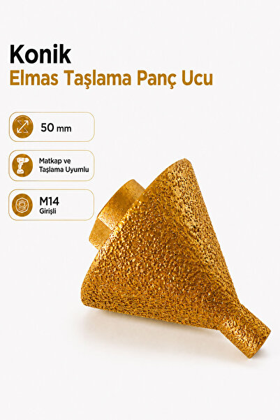 Badem10 Konik Elmas Taşlama Panç Ucu 50 MM Matkap Uyumlu Fayans Seramik Merme...