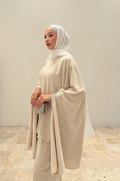 fushya design Yarasa Kollu Taş Detaylı Tunik Pantolon Takım