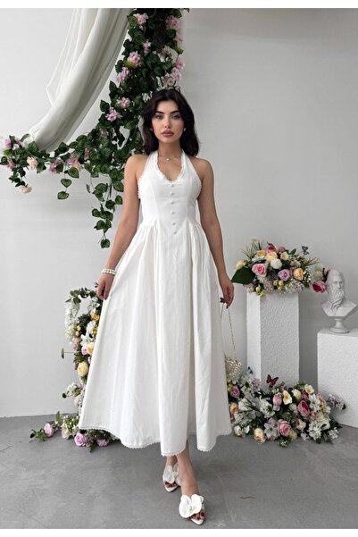 St boutique Düğme Detaylı Midi Boy Elbise
