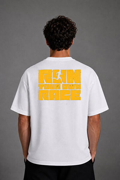 VSRN Tricou supradimensionat alb cu imprimeu pe spate, cu design personalizat