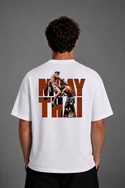 VSRN Tricou oversize alb cu imprimeu pe spate Muay Thai 3 Design