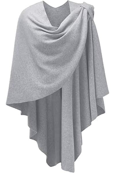 Puli Womens Poncho Shawl Wrap Finely Draped Knitted Cape Cardigan Cross Front...