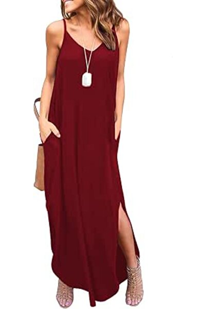 GENERAL HUSKARY Women's Summer Casual Sleeveless V Neck Strappy Split Loose D...