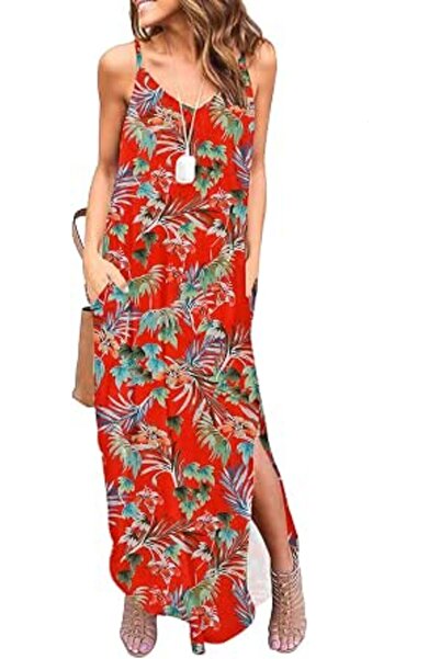 GENERAL HUSKARY Women's Summer Casual Sleeveless V Neck Strappy Split Loose D...