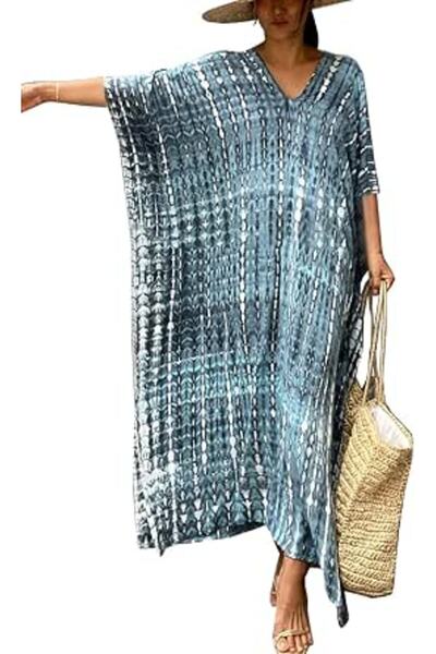YouKD Summer Cotton Floral Long Kaftan Bohemian Kimono Beach Swimsuit Cover U...