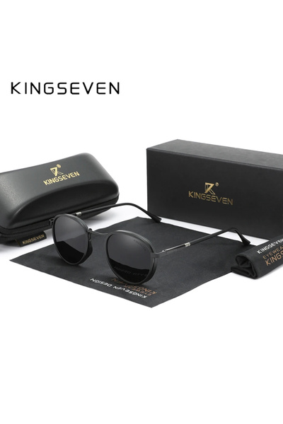 Choice1 Black Gray KINGSEVEN Brand Original Causal Round Frame Sunglasses Men...