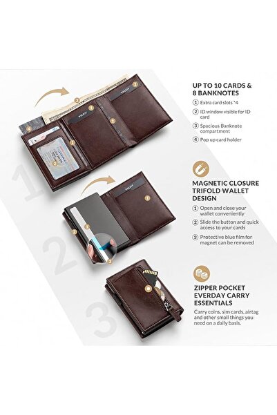 VULKIT Leather Wallet with Pop-Up Design for Credit Cards, Rfid Blocking Feature, and Pocket for