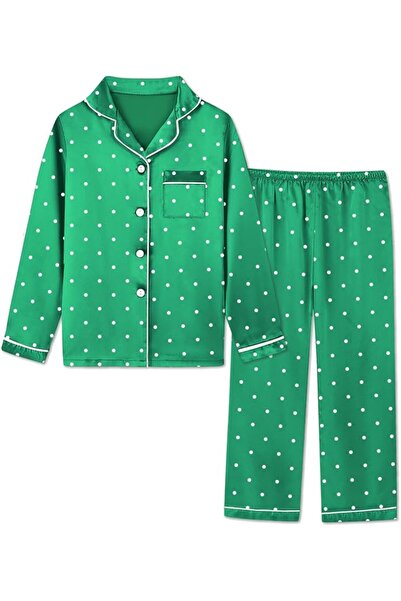 GENERAL Schbbbta Girls Boys Satin Pajamas Set, 2Piece Silk Nightwear Button-D...