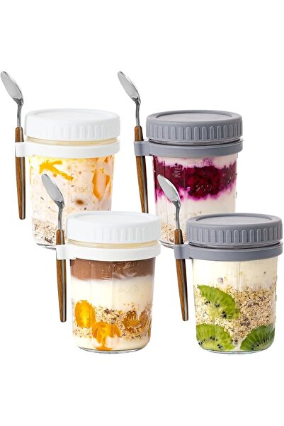 GENERAL 4 Pack Overnight Oats Containers with Airtight Lids and Spoons, 16 oz...
