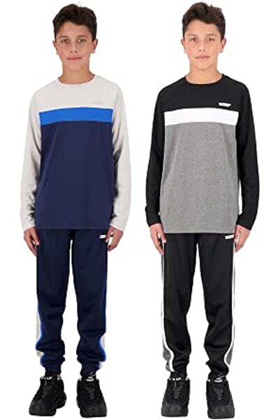 HIND Boys 4-Piece Active Long Sleeve Quick Dry T-Shirt and Athletic Jogger Sw...