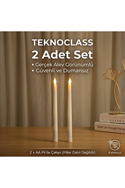 TeknoClass 2’ li 3D Gerçek Alevli Mum Görünümlü Pilli Mum Kokusuz Mum Şamdan ...