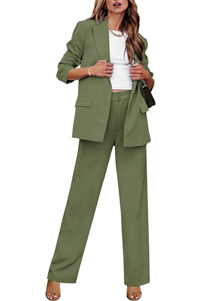 luvamia 2 Piece Outfits for Women Dressy Long Blazer Jackets High Waisted Wid...