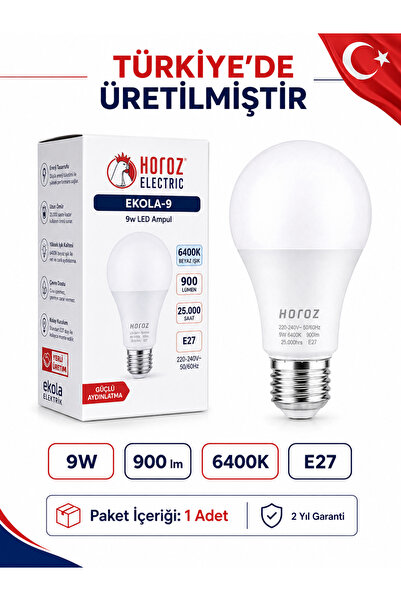 Electric Ekola-9 9W E27 LED Ampul 900 Lümen 6400K Beyaz Işık – 1 Adet
