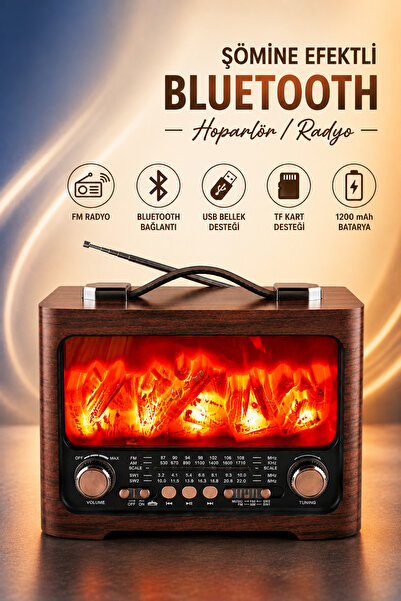 Abbruch Şömine Efektli Bluetooth Hoparlör ve Radyo – FM Radyo, USB, TF Kart D...
