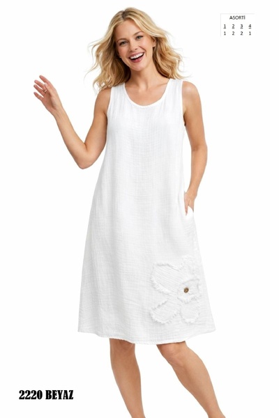 Duss 2220 Floral Detailed Muslin Shirt Dress