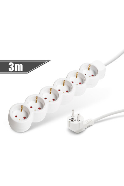 Alista Home Πολύπριζο 6 πρίζες Σούκο, 3μ, 16Α, 3x1.5mm, παιδική προστασία, 90...