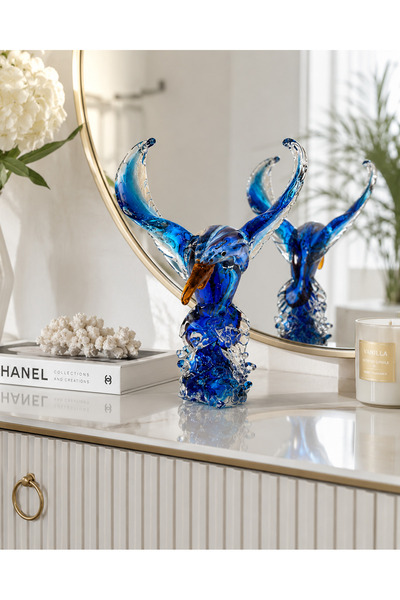hediyeconcepti El Yapımı Murano Cam Uçan Kuş Sanat Objesi – Mavi ve Şeffaf Ca...